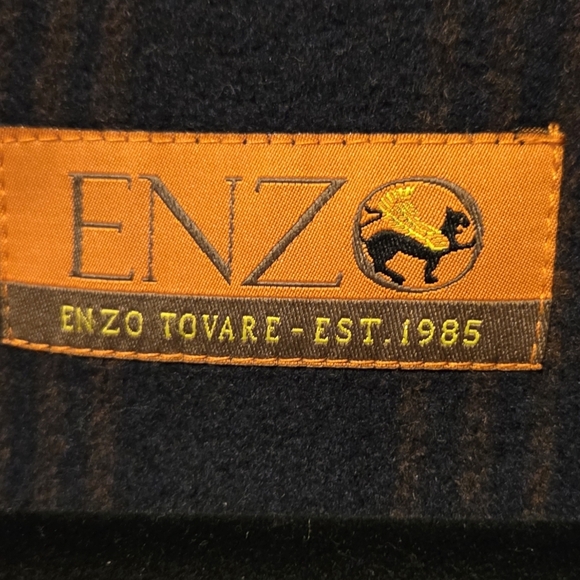 Enzo Tovare Wool Car Coat Men's 54 L Blue Orange Plaid Lined Insulated Jacket - Picture 5 of 15